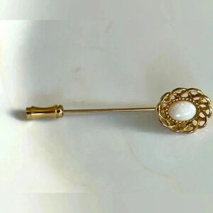 3/$25 Vintage Empress Genuine Opal Stick Pin Brooch Gold Tone